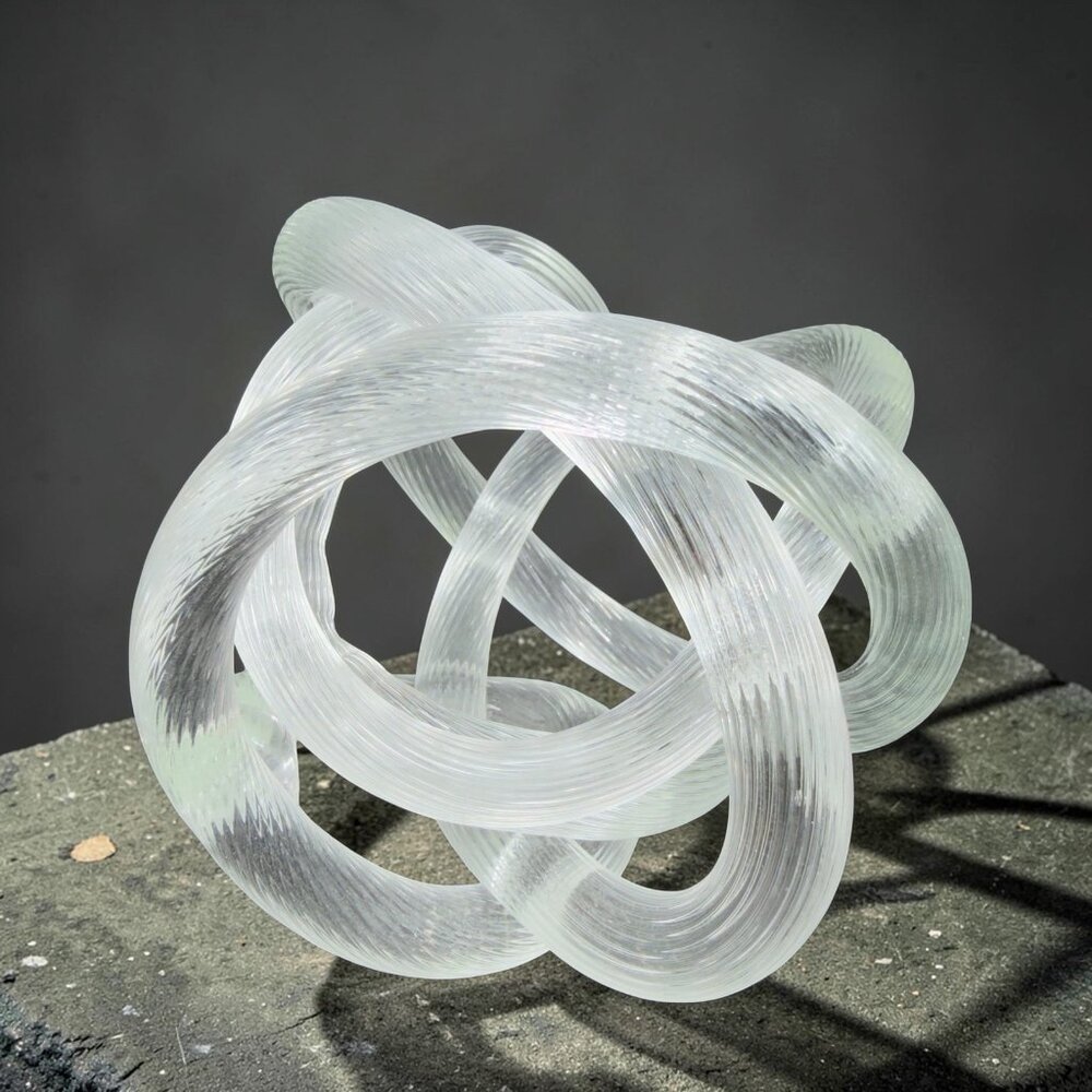 Italian Glass Clear Sculpture Twisted Rope Knot Paperweight Infinity Knot Glass